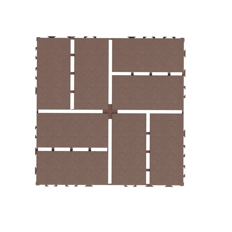44-Piece 11.8"x11.8" Brown Wood-Plastic Composite Interlocking Deck Tiles for Indoor and Outdoor Spaces