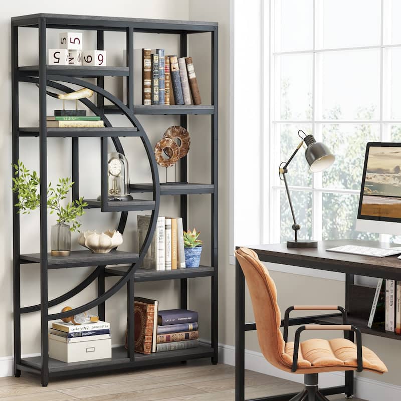 Bookshelf 5 Shelf Industrial Etagere Bookcase for Bedroom, Living Room, Home Office - Grey