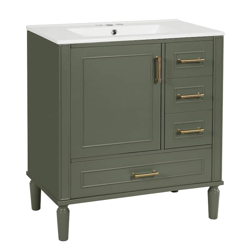 30inch Bathroom Vanity with Ceramic Sink, Soft-Close Door & 3 Drawers