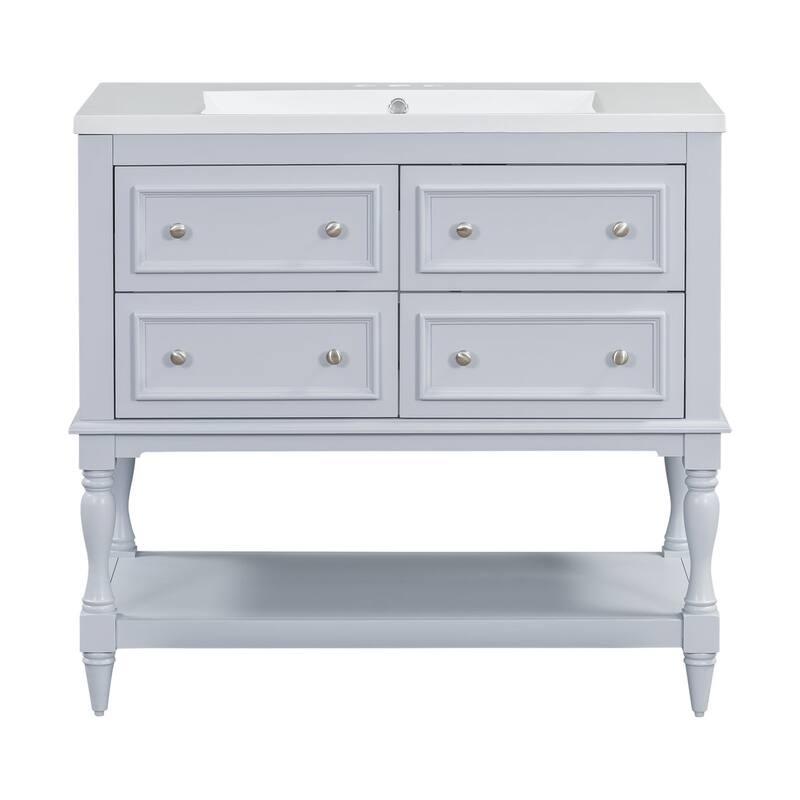 36 inch MDF Freestanding Bathroom Vanity with Integrated Ceramic Sink and Drawers - 36'' x 18'' x 34''