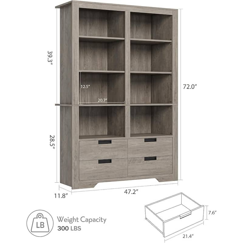 72 in Tall Bookcase, Freestanding Display Storage Bookshelves with Storage
