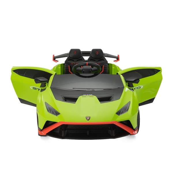 slide 2 of 9, 12V Licensed Lamborghini Ride-On Car for Kids with Remote Control, Music Player & LED Lights Green