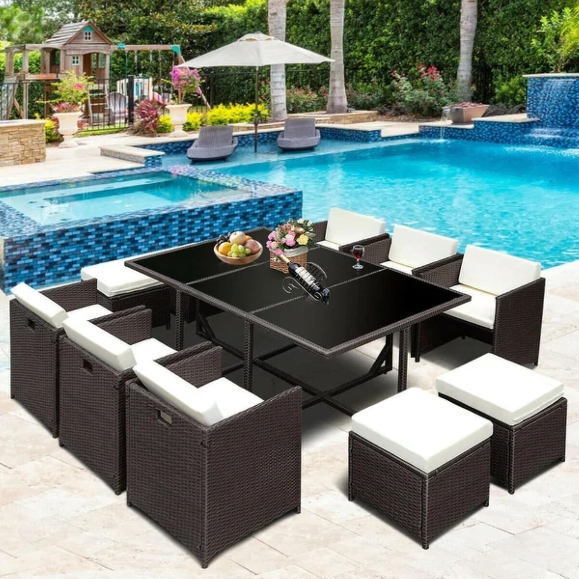 Costway 11 pcs outdoor patio dining set metal rattan wicker furniture garden cushioned clearance