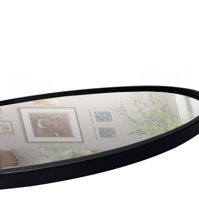Oval Metal Wall Mirror with Framed Edges and Wooden Backing