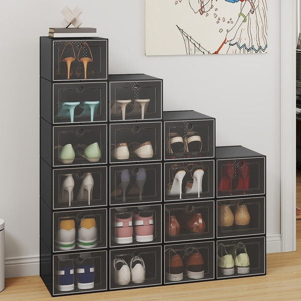 Moasis XXL 20 Pack Shoe Storage Boxes Clear Plastic Stackable Shoe