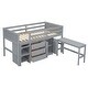 preview thumbnail 15 of 18, Multifunctional Twin Size Low Loft Bed With Pull-Out Desk, Drawers, Cabinet, Pine Wooden Bed with Storage Shelves, White