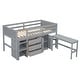 preview thumbnail 4 of 8, Twin Loft Bed w/Pull Out Desk, Drawers, Cabinet and Shelves - Grey