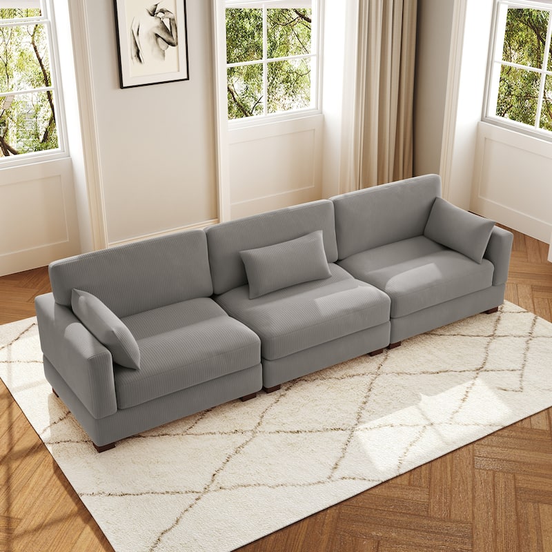 3-Piece Corduroy Couch Modular Sectional Sofa