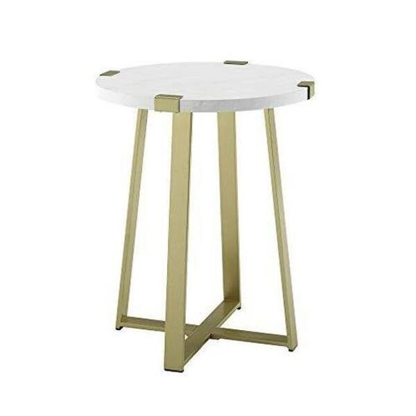 Modern Metal Wrap X Base Accent Table 18 Inch White Marble Bed Bath