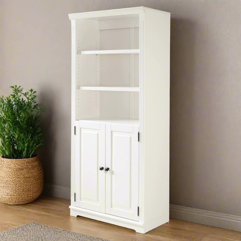 Newport Bookcase with Doors - White