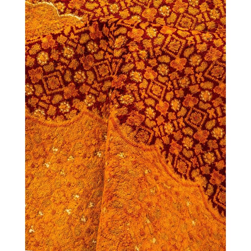 Overton Hand Knotted Wool Vintage Inspired Modern Contemporary Overdyed Orange Area Rug - 8' 1" x 10' 2"