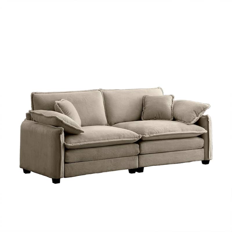 Oversize Loveseat, 81'' 2 Seater Corduroy Couch with 4 Pillows and Removable Armrests, Modern Love Seat for Living Room, Office