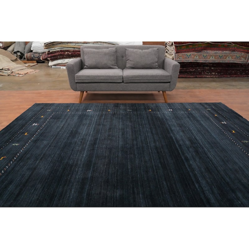 Hand Knotted Oriental 100% Wool Carpet Tribal Animal Pictorial Navy Blue & Blues Gabbeh Area Rug - 9' 8'' X 8' 1''