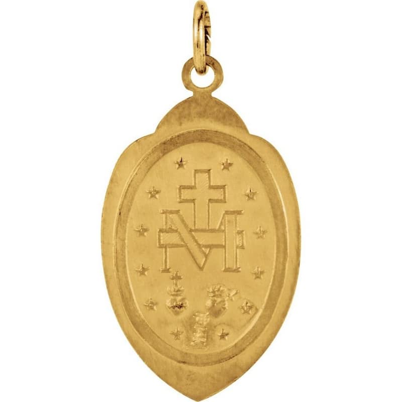 Curata 14k Yellow Gold 20x13mm Polished Oval Miraculous Medal Necklace, 16"