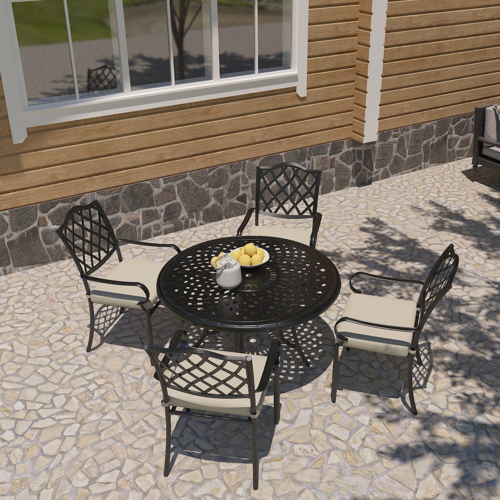 Cast Aluminum 5-Piece Outdoor Patio Dining Set with Table and Chairs