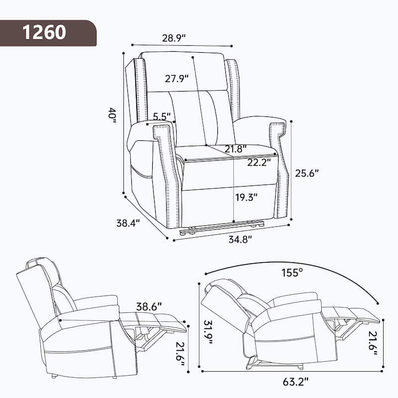 Roomfitters Manual Massage Recliner, Vintage Waxed Faux Leather Chair with Heat and 155-Degree Recline