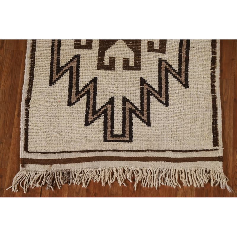 Natural Dye Tribal Kurdish Turkish Runner Rug Handmade Wool Carpet - 3'2"x 12'8"