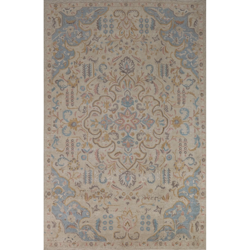 Floral Tabriz Persian Rug Hand-Knotted Traditional Wool Carpet - 7'0"x 10'8"