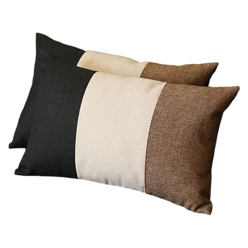 HomeRoots Set Of Two 20" X 12" Black Grey And Brown Polyester Geometric Zippered Pillow
