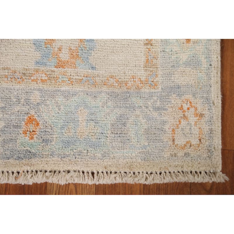 Hand Knotted Oriental 100% Wool Carpet Transitional Geometric Beige & Ivories Oushak Area Rug - 2' 11'' X 1' 10''