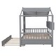 preview thumbnail 38 of 50, Pine Wood House Bed with Trundle Bed, Bookcase Bed with Storage Shlef & Roof, Semi-enclosed Design, for Kids Girls Boys
