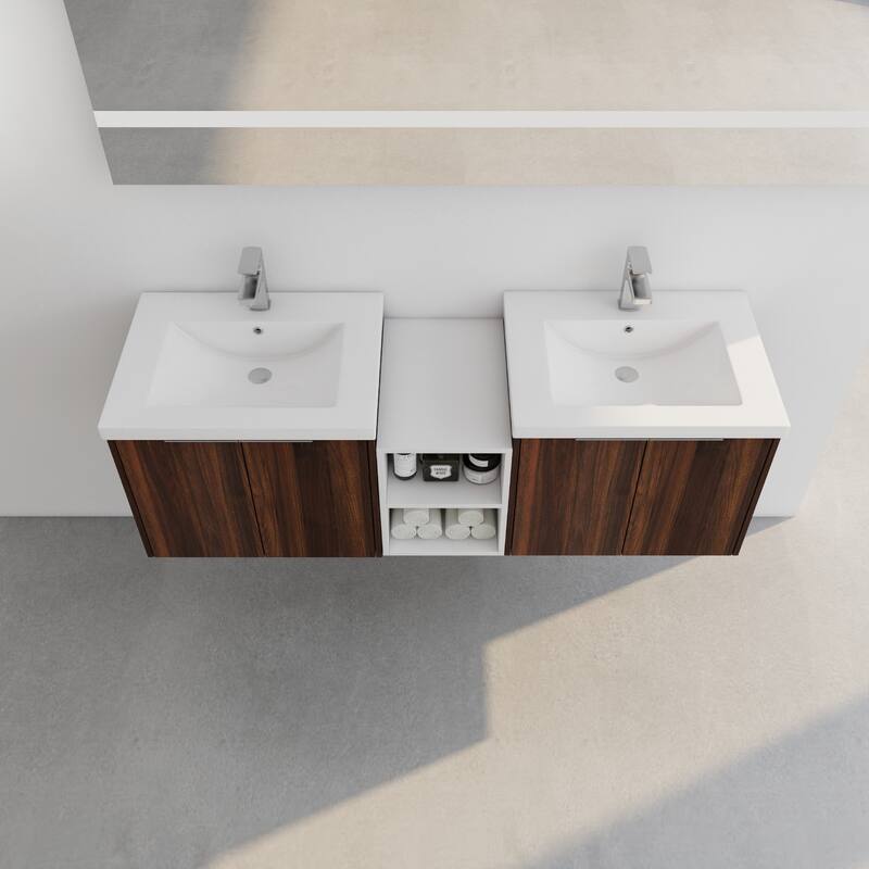 60 Inch Bathroom Vanity with Soft Close Doors, Resin Sink, Ample Storage and Matching Small Shelves (KD Packing)