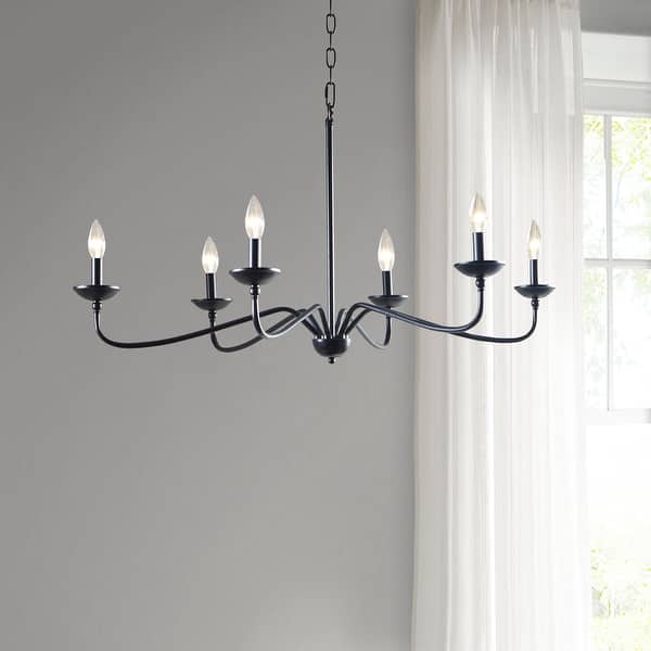 slide 2 of 18, Hampton Hill Brighton 6-Light Farmhouse Metal Chandelier Matte black