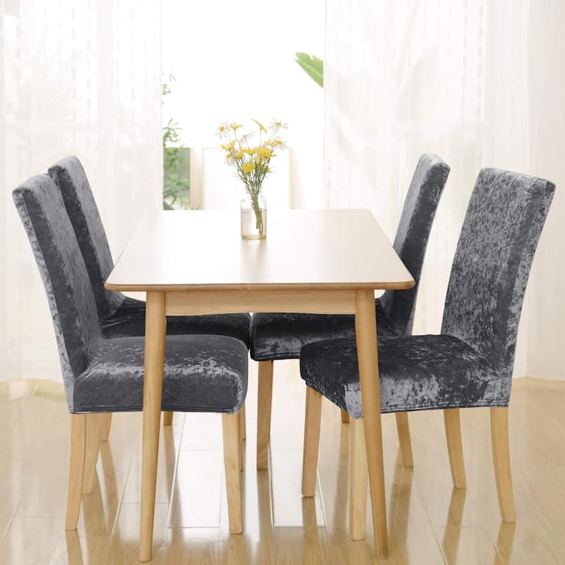 Deconovo Velvet Stretch Polyester Chair Slipcovers, Set of 4 - Grey