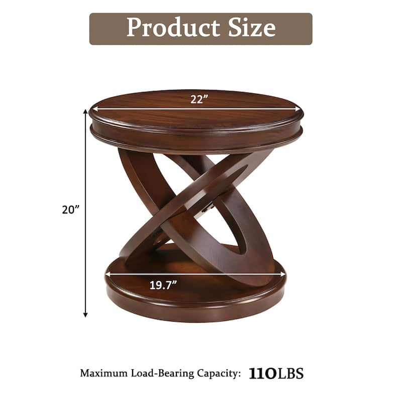 Retro Round Wooden End Table, Sofa Side Table with X-shape Base for Family Dining or Living Room. Espresso - Walnut