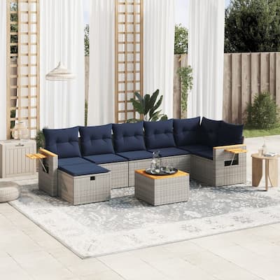 vidaXL Patio Sofa Set with Cushions Outdoor Conversation Furniture Poly Rattan - 24.4" x 24.4" x 27.2"