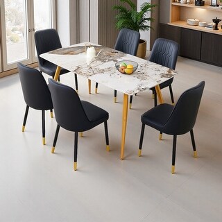 Modern Minimalist Dining Table Set, Marble-Pattern Sintered Stone Table ...