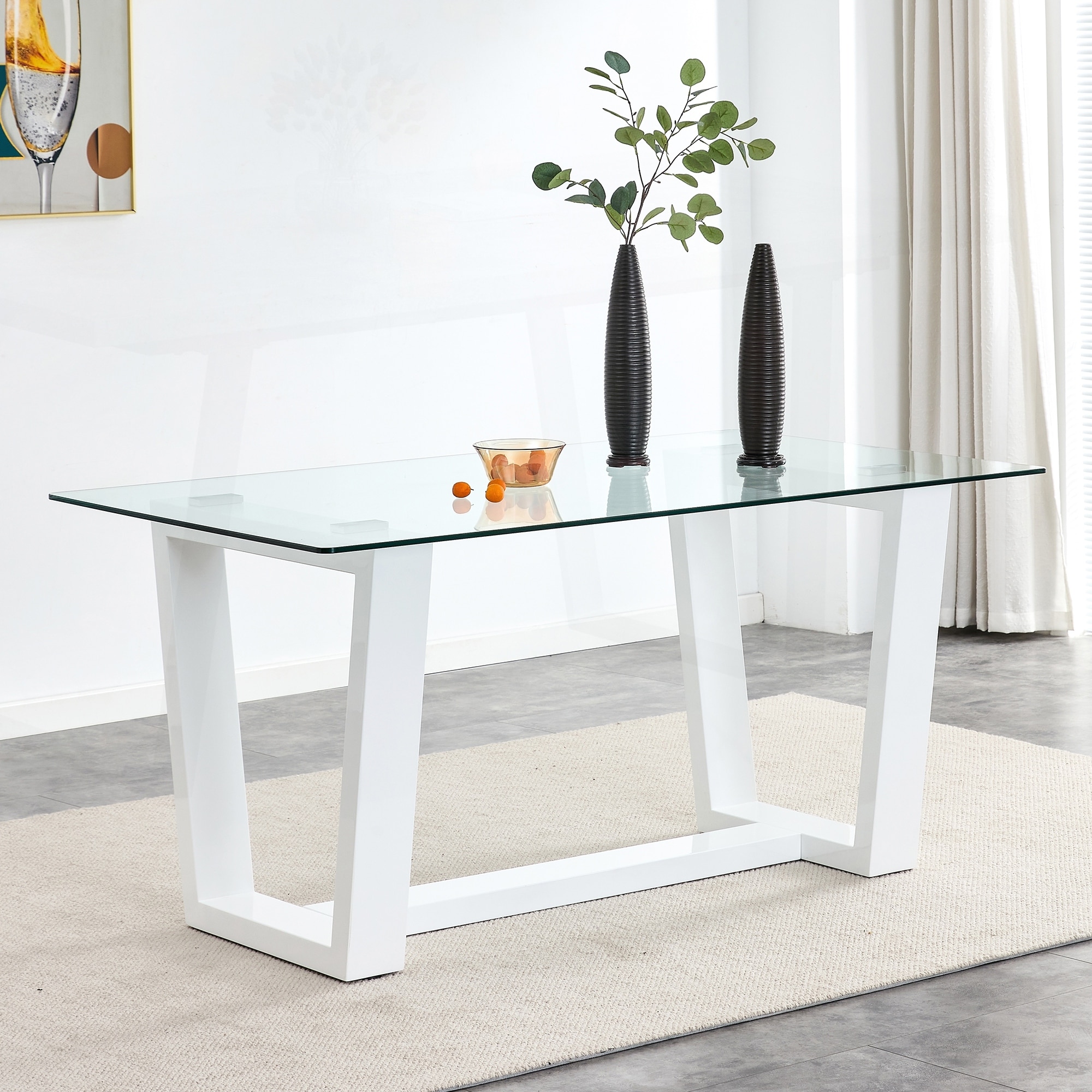Modern Rectangular Dining Table with Tempered Glass Top