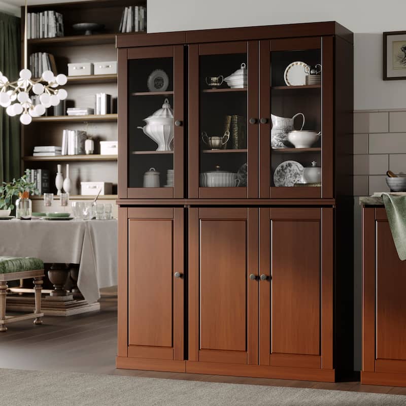 Palace Imports 100% Solid Wood 48.5" China Pantry Cabinet with Solid or Clear Glass Doors and Adjustable Shelves - 48.5" x 71.5" - Mocha - Clear Glass-Solid