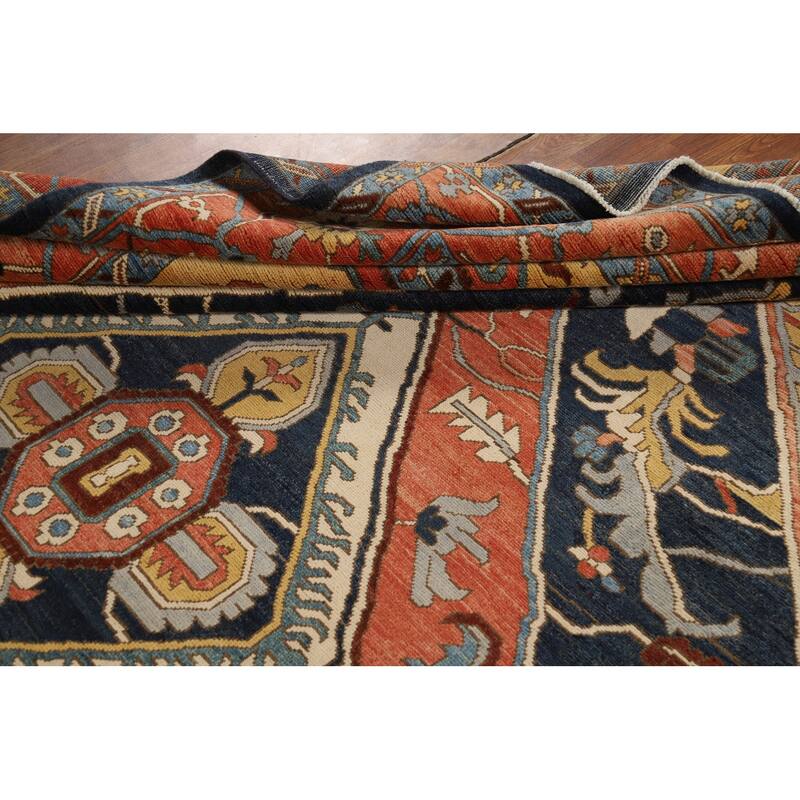 Vegetable Dye Geometric Heriz Oriental Area Rug Handmade Wool Carpet - 9'0" x 11'11"