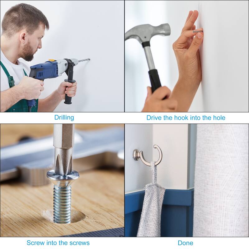 4Pcs Curtain Holdback Wall Mounted Curtain Tiebacks Screw Hooks