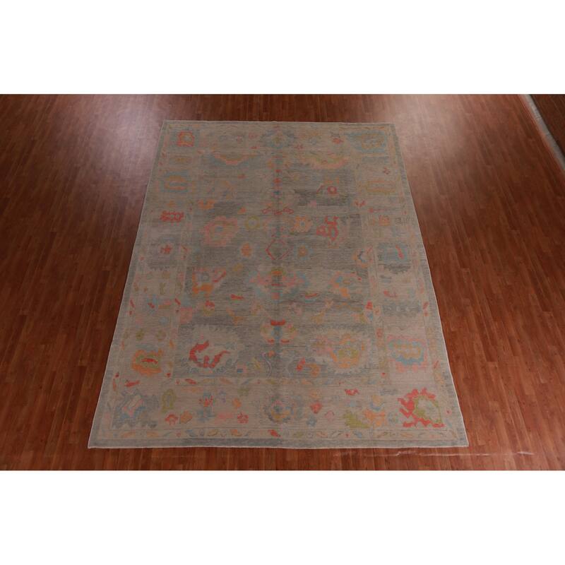 Hand Knotted Oriental 100% Wool Carpet Transitional All-Over Greys & Charcoal Oushak Area Rug - 13' 0'' X 9' 9''