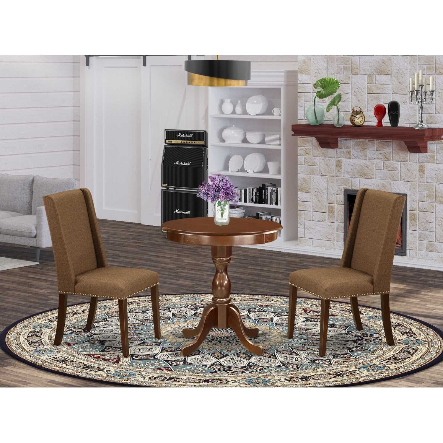 3-Piece Mahogany Finish Solid Wood Top - Dining Room Set - Seats 4