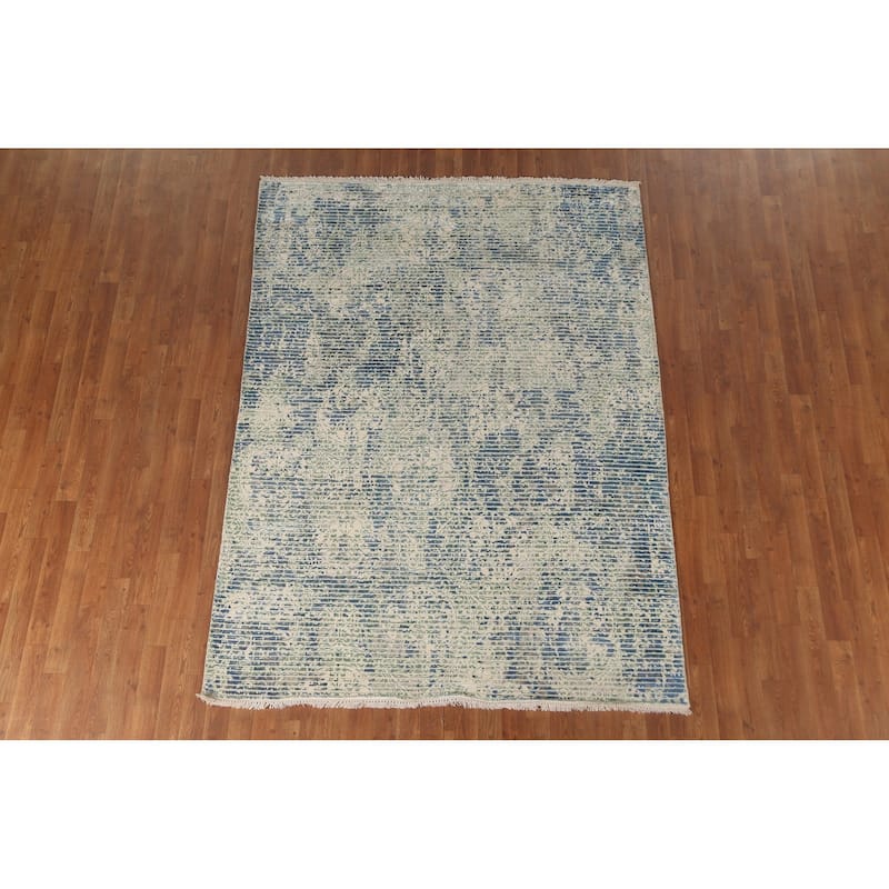 Striped Abstract Area Rug Hand-Knotted Wool Carpet - 5'7" x 7'6"