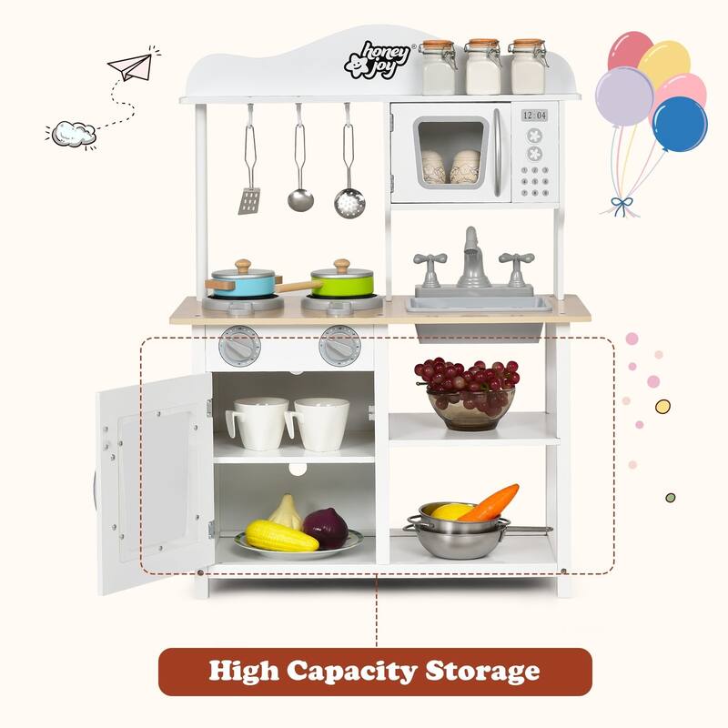 Wooden Pretend Play Kitchen Set for Kids with Accessories and Sink - 23.5" x 12" x 32.5" (L x W x H)