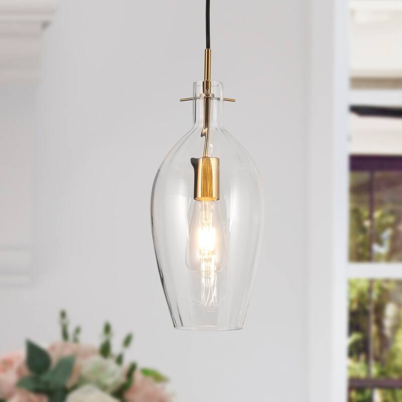 Coria Modern Glam Abstract Glass Kitchen Island Pendant Lights Long Bar Decor Corner Dining Room - D 6.7" x H 18"