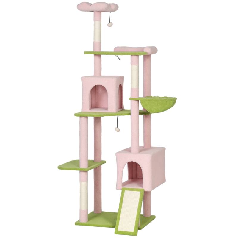 Large Cat Tower with Scratching Post & Board 74" Flower Cat Tree