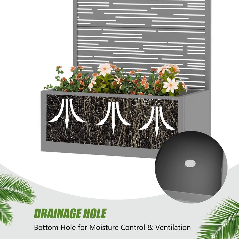 Metal Galvanized Planter Box with Trellis Privacy Screen Lockable Wheels