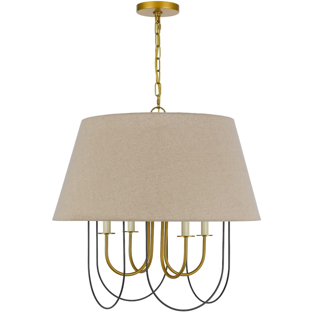 Pomy 24 Inch Chandelier, Hardback Burlap Shade, Gold Black Metal
