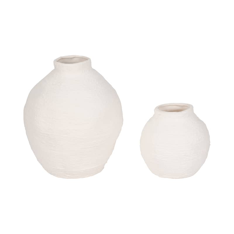 Sagebrook Home Woven Textured Vase, White, Round, Solid Color, Tranquil Waters Decorative Item