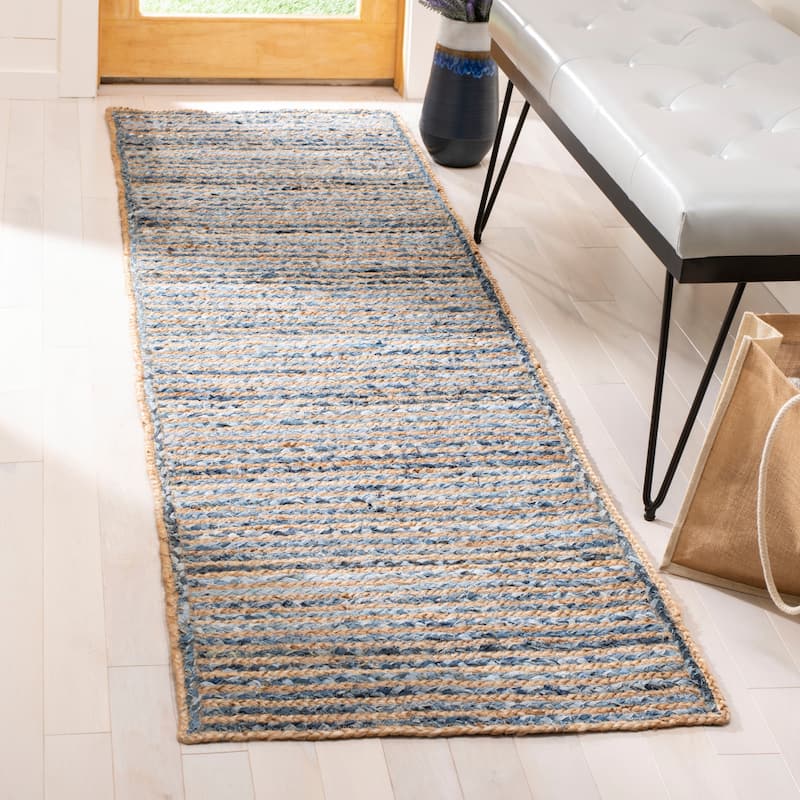 SAFAVIEH Handmade Cape Cod Zoritza Coastal Jute and Denim - 2' 3" x 10' - Natural/Blue - Runner