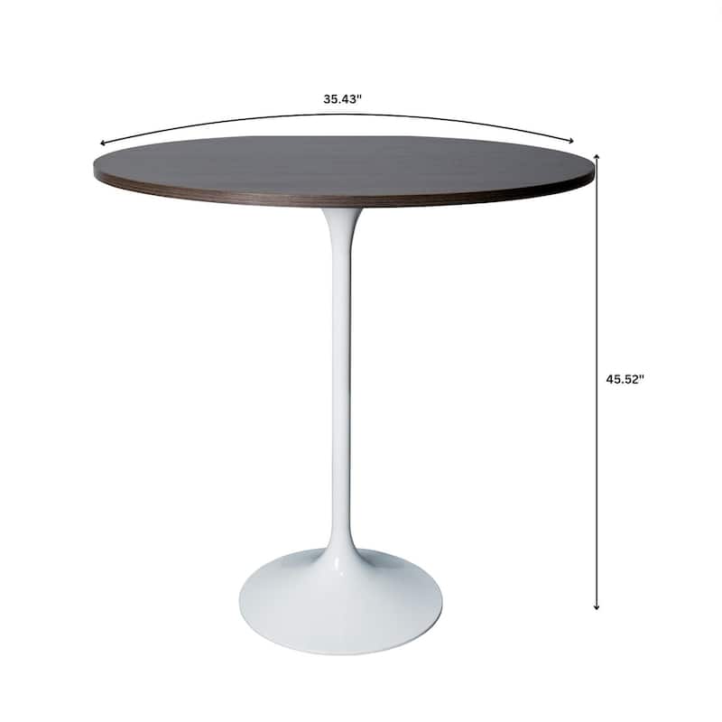 LeisureMod Verve 36" Round Dining Table with MDF Wood TableTop and White Steel Base for Kitchen & Dining Room