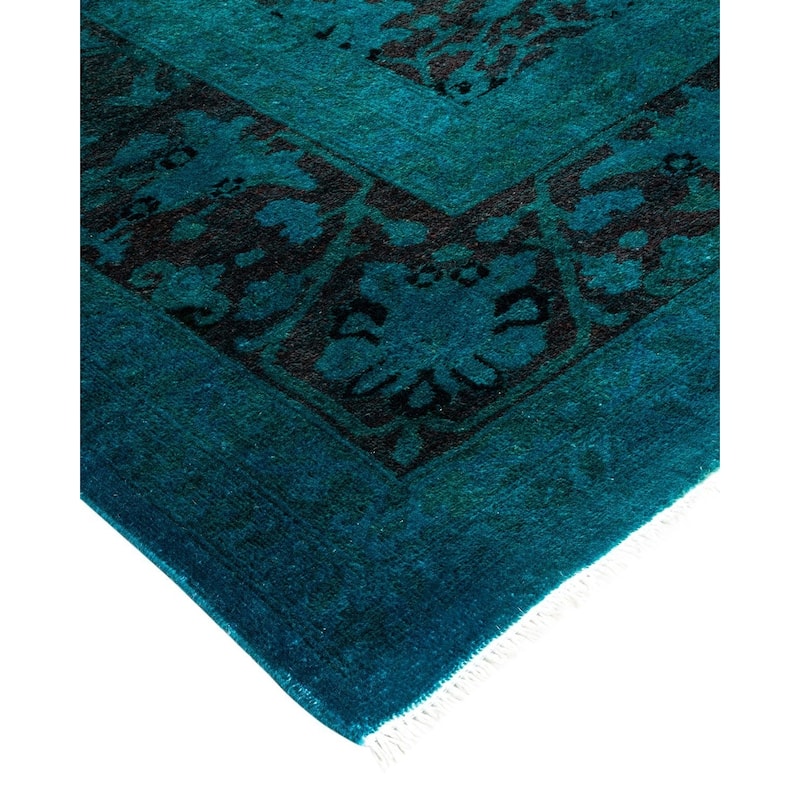 Overton Hand Knotted Wool Vintage Inspired Modern Contemporary Overdyed Blue Area Rug - 8' 1" x 9' 10"