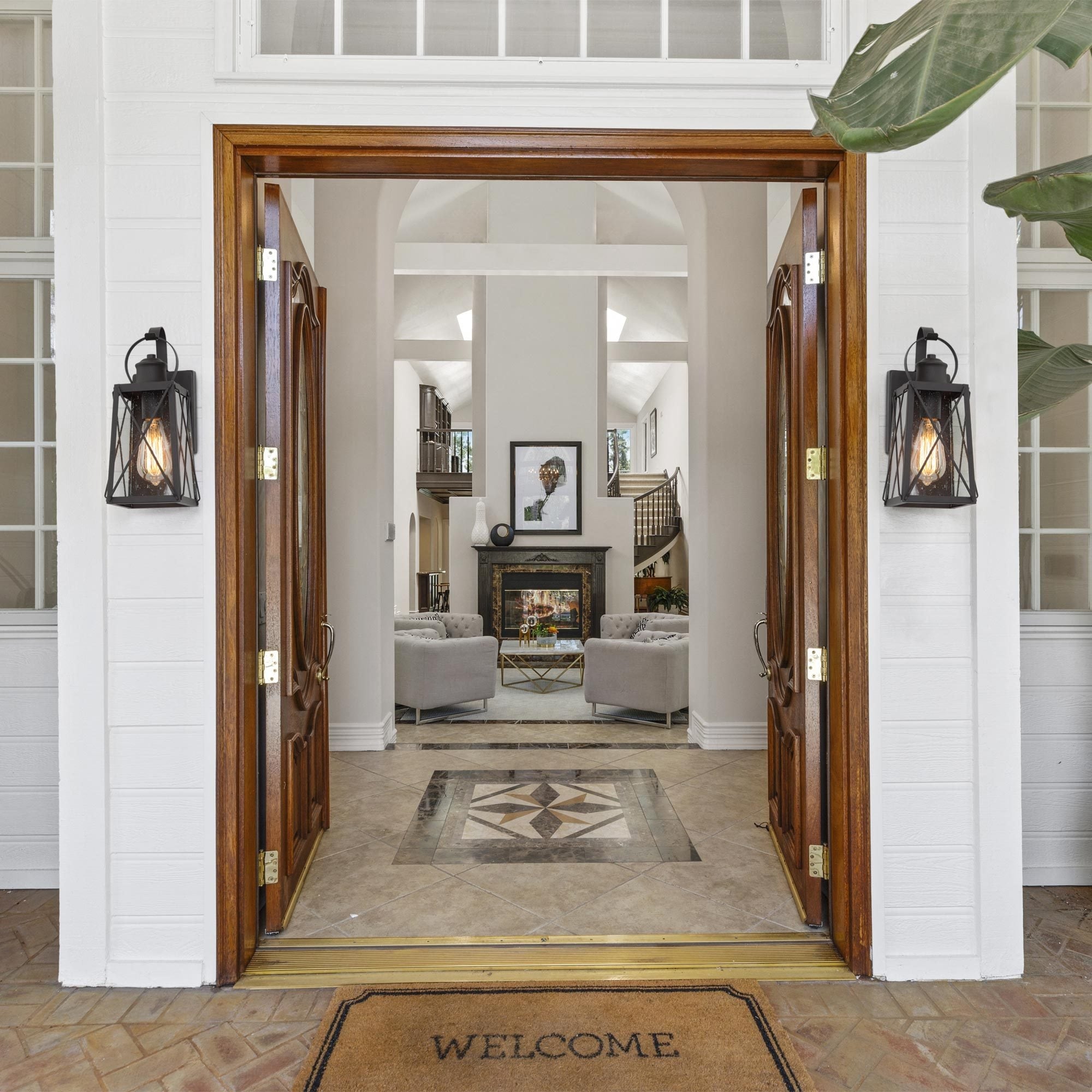 Modern Farmhouse Black 1-Light Outdoor Wall Sconce Glass Patio Lantern Light