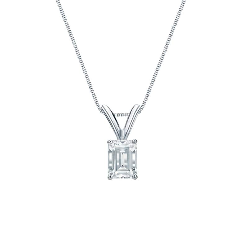 Auriya 14-karat Gold 0.45ctw Emerald Solitaire Lab Grown Diamond Necklace 4-Prong Basket (D-E VVS) - 0.45 - White