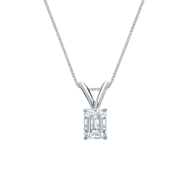Auriya Platinum 0.45ctw Emerald Solitaire Lab Grown Diamond Necklace 4-Prong Basket (H-I VS) - 0.45 - White - White - 18 Inch - 0.45